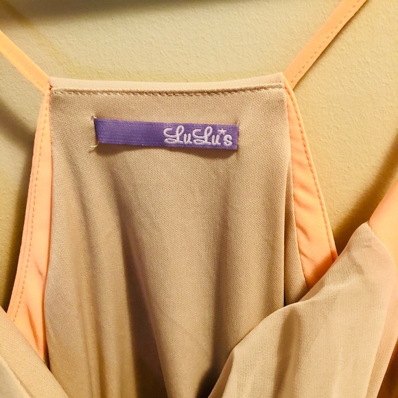 Lulu’s Peach and Beige Chiffon Dress - Picture 3 of 3